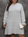Plus Size Round Neck Long Sleeve Sweater Dress - Trendsi - Flyclothing LLC