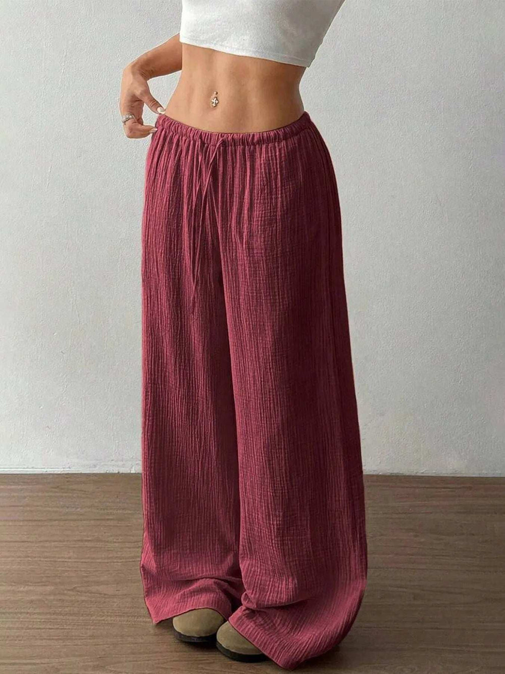 Wide Leg Drawstring Casual Pants - Trendsi - Flyclothing LLC