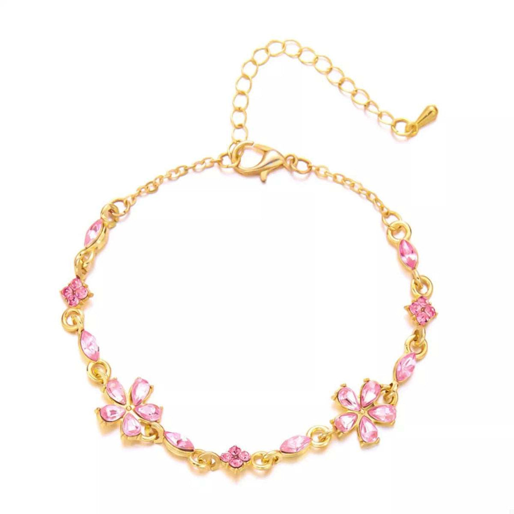 18K Gold-Plated Rhinestone Flower Bracelet - Trendsi - Flyclothing LLC