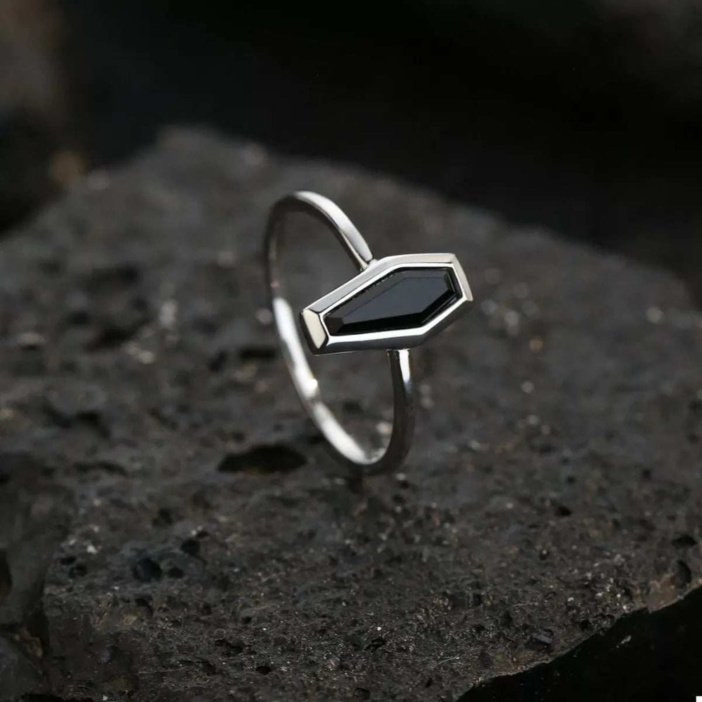925 Sterling Silver Black Agate Geometric Ring - Trendsi - Flyclothing LLC
