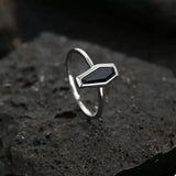 925 Sterling Silver Black Agate Geometric Ring - Trendsi - Flyclothing LLC