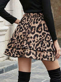 Ruffled Leopard Elastic Waist Skirt - Trendsi - Flyclothing LLC