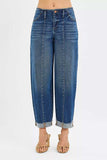 RISEN High Rise Fit Barrel Cuffed Jeans - Trendsi - Flyclothing LLC