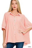 Zenana Oversized Stripe Button Down Shirt - Trendsi - Flyclothing LLC