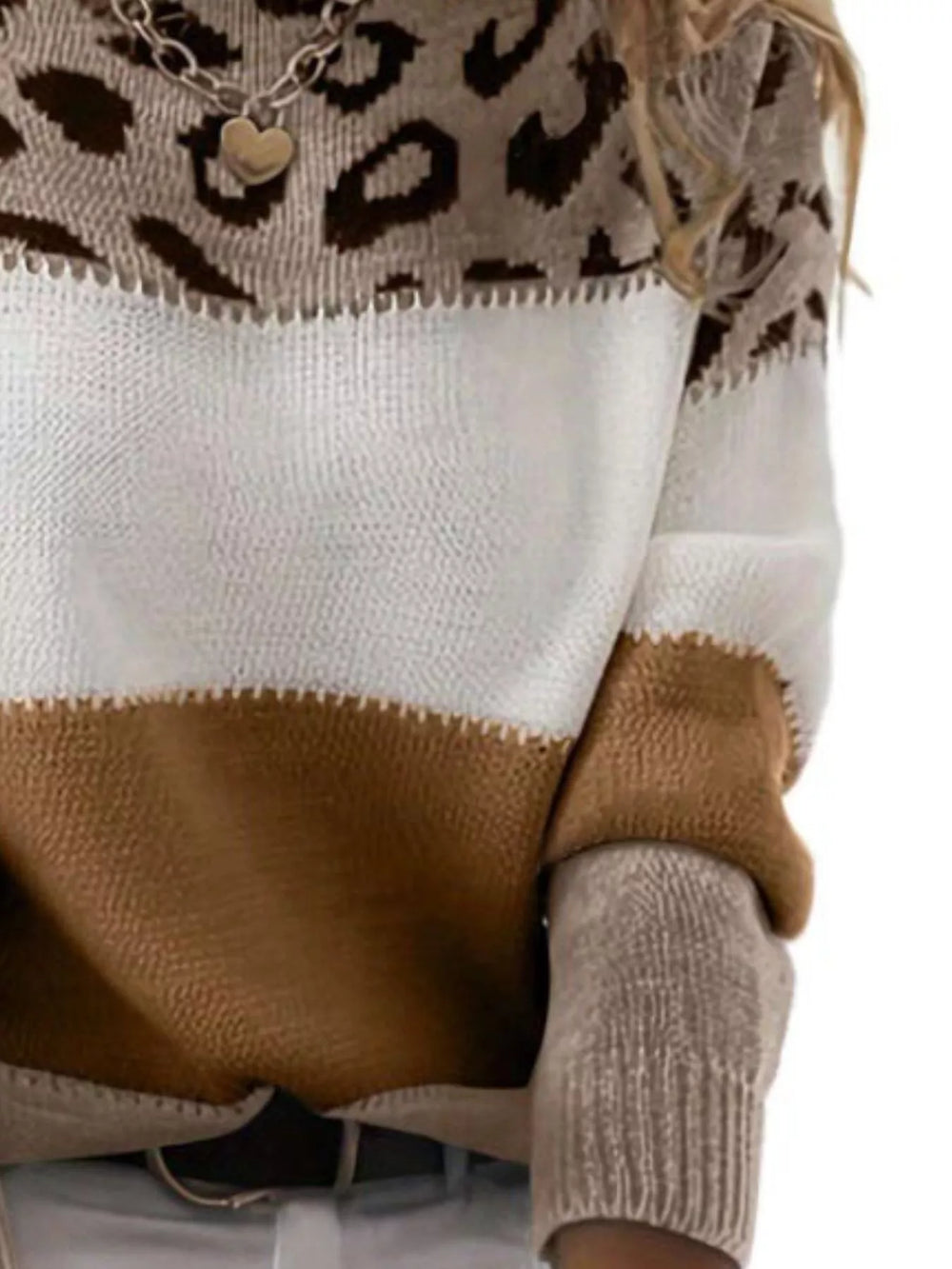 Full Size Leopard Color Block Long Sleeve Sweater Plus Size - Trendsi - Flyclothing LLC