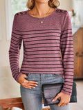 Lovelet Striped Round Neck Long Sleeve T-Shirt - Trendsi - Flyclothing LLC