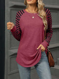 Striped Round Neck Raglan Sleeve T-Shirt - Trendsi - Flyclothing LLC