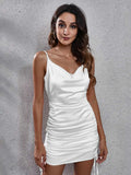 Side Drawstring Ruched Cowl Neck Mini Cami Dress - Trendsi - Flyclothing LLC