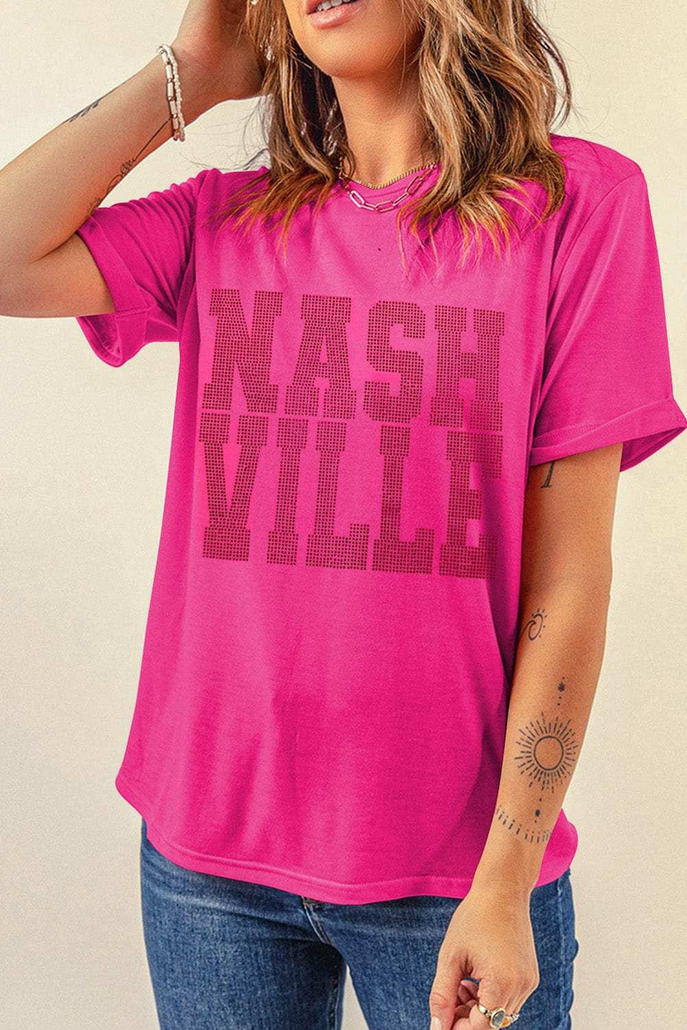 NASHVILLE Round Neck Short Sleeve T-Shirt - Trendsi - Flyclothing LLC