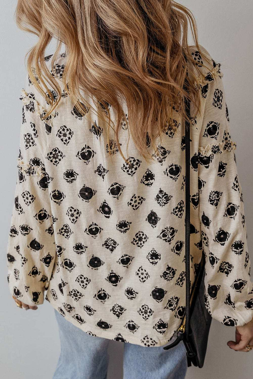 Printed Tie Neck Long Sleeve Blouse - Trendsi - Flyclothing LLC