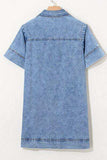 Short Sleeve Collared Patched Pocket Denim Mini Dress - Trendsi - Flyclothing LLC