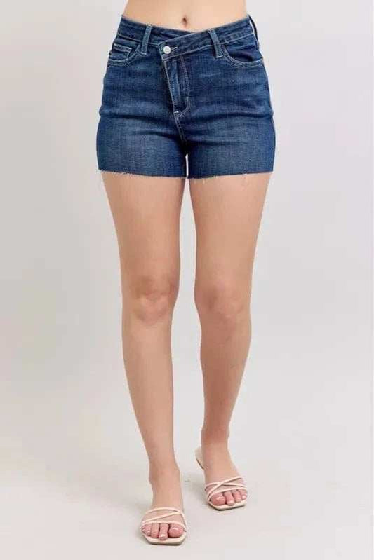 Judy Blue Full Size High Waist Criss-Cross Waistband Denim Shorts Plus Size - Trendsi - Flyclothing LLC
