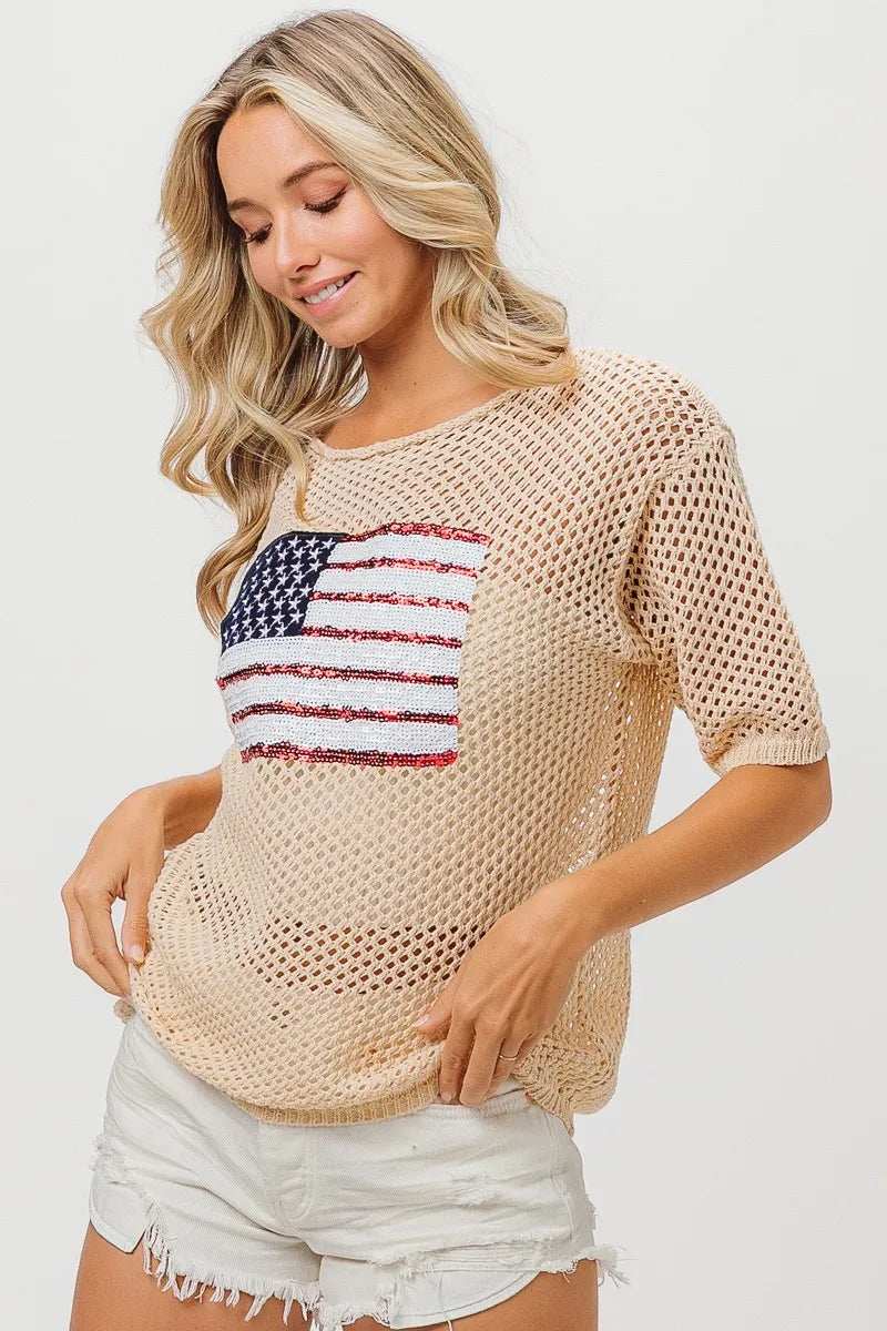 BiBi Sequin American Flag Knit Cover Up - Trendsi - Flyclothing LLC