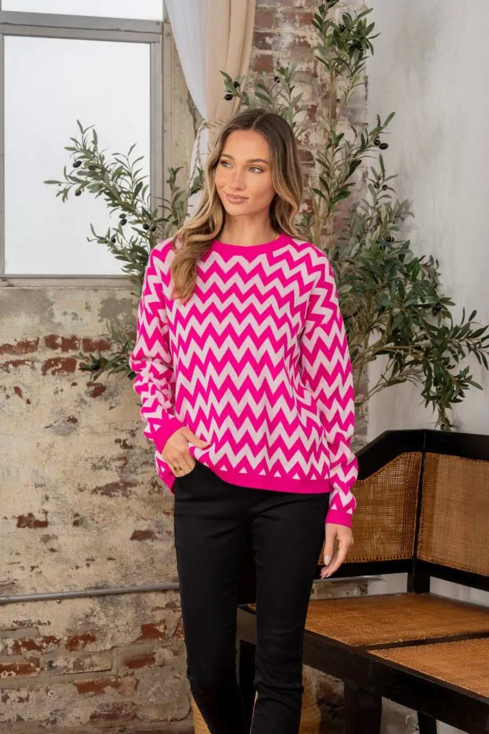 Sew In Love Full Size Wave Stripe Contrast Long Sleeve Sweater - Trendsi - Flyclothing LLC