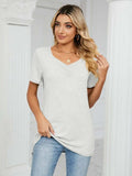 Ruched V-Neck Short Sleeve T-Shirt - Trendsi - Flyclothing LLC