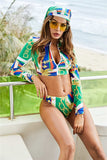 Printed Zip Up Three-Piece Swim Set - Trendsi - Flyclothing LLC