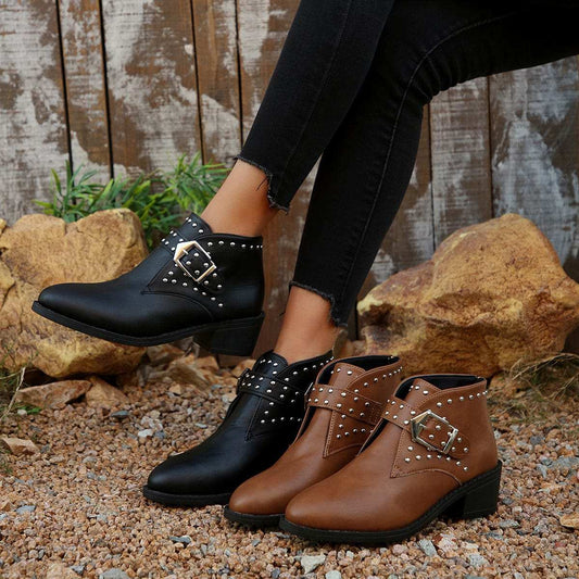 Studded Buckle Chelsea Boots - Trendsi - Flyclothing LLC