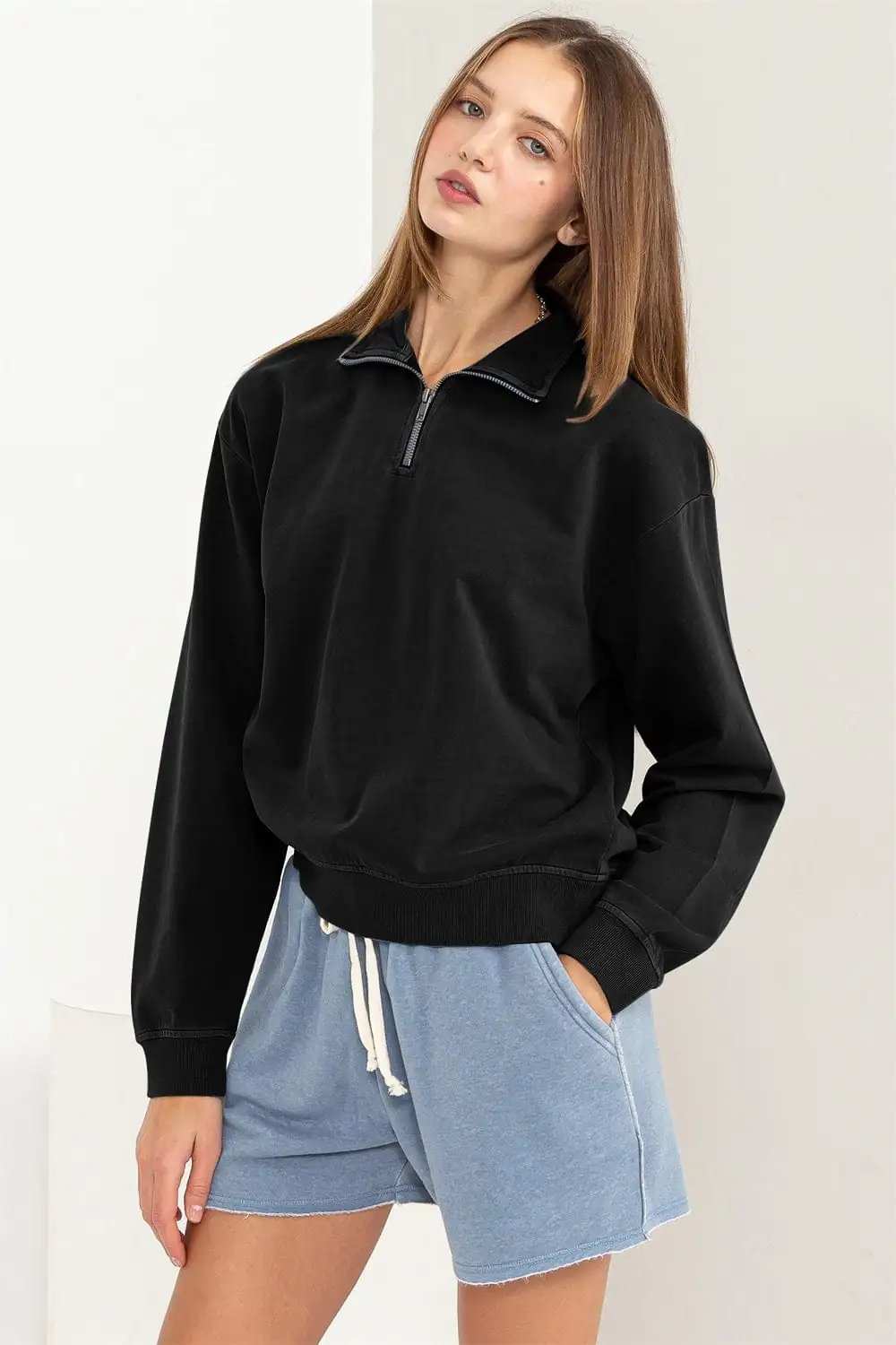 HYFVE Half Zip Drop Shoulder Sweatshirt - Trendsi - Flyclothing LLC