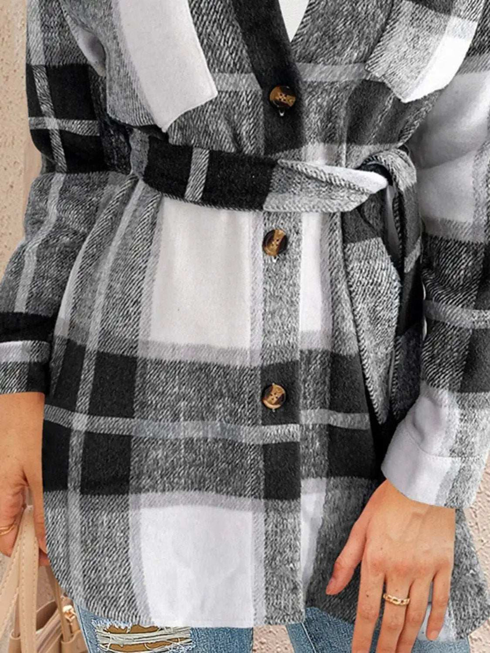 Tied Plaid Button Up Shacket - Trendsi - Flyclothing LLC