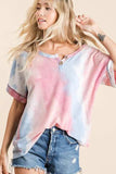 BiBi Tie Dye French Terry Top With Buttoned Placket - Trendsi - Flyclothing LLC