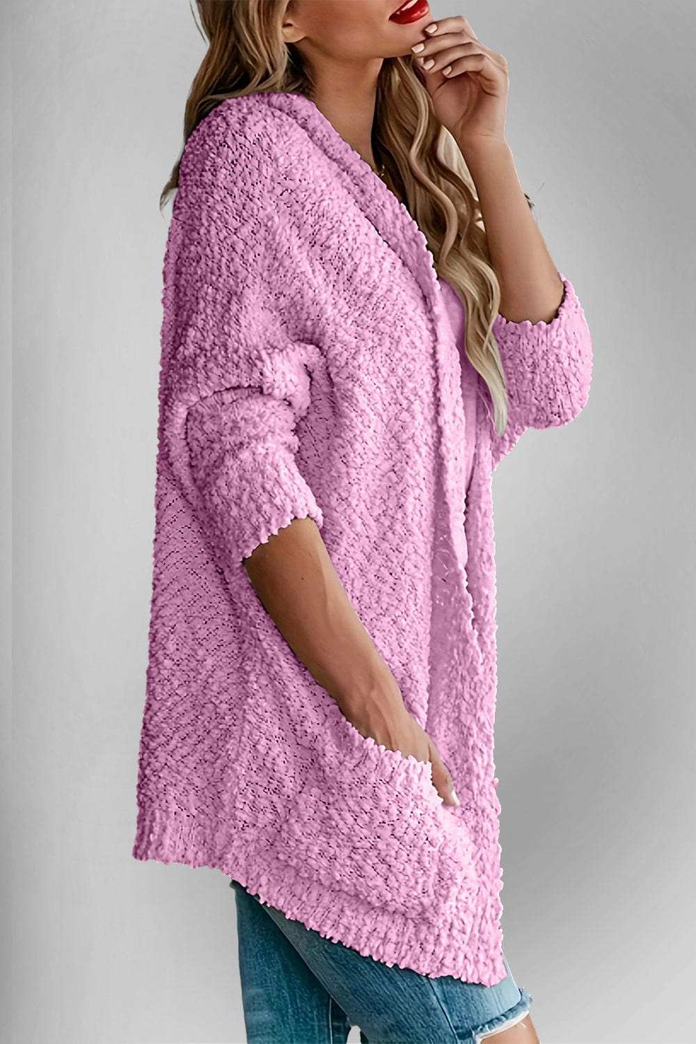 Double Take Pocketed Open Front Long Sleeve Cardigan - Trendsi - Flyclothing LLC