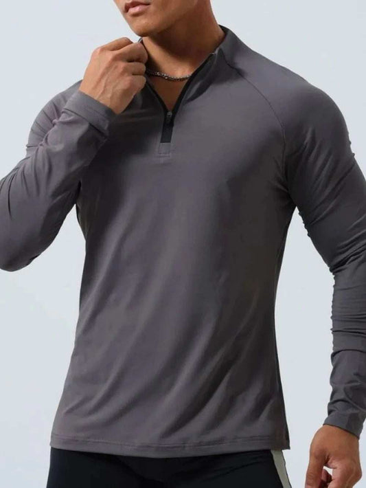 Men's Plus Size Quarter Zip Long Sleeve Top - Trendsi - Flyclothing LLC