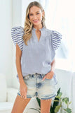 First Love Full Size Striped Flutter Sleeve Blouse - Trendsi - Flyclothing LLC