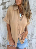 Full Size Collared Neck Half Sleeve Shirt Plus Size - Trendsi - Flyclothing LLC