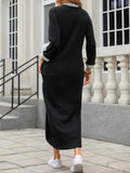 Slit V-Neck Long Sleeve Midi Dress - Trendsi - Flyclothing LLC