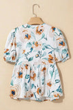 Floral Print Puff Sleeve V Neck Babydoll Blouse - Trendsi - Flyclothing LLC