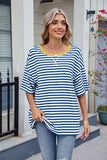 Contrast Striped Round Neck Half Sleeve T-Shirt - Trendsi - Flyclothing LLC