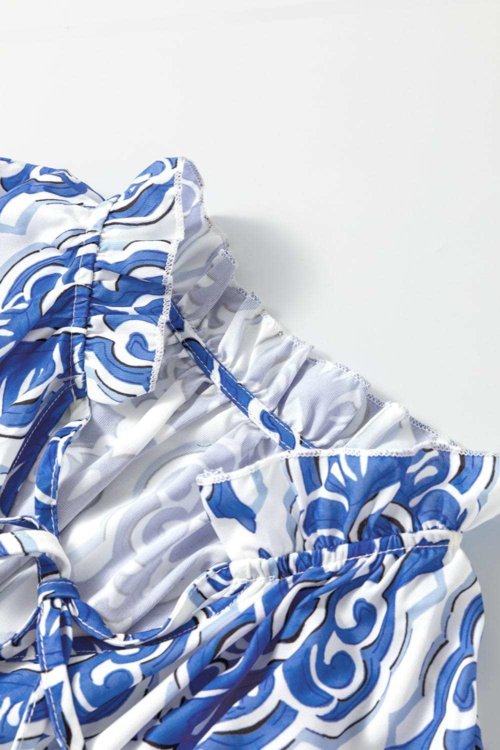 Printed Tie Neck Short Sleeve Mini Dress - Trendsi - Flyclothing LLC