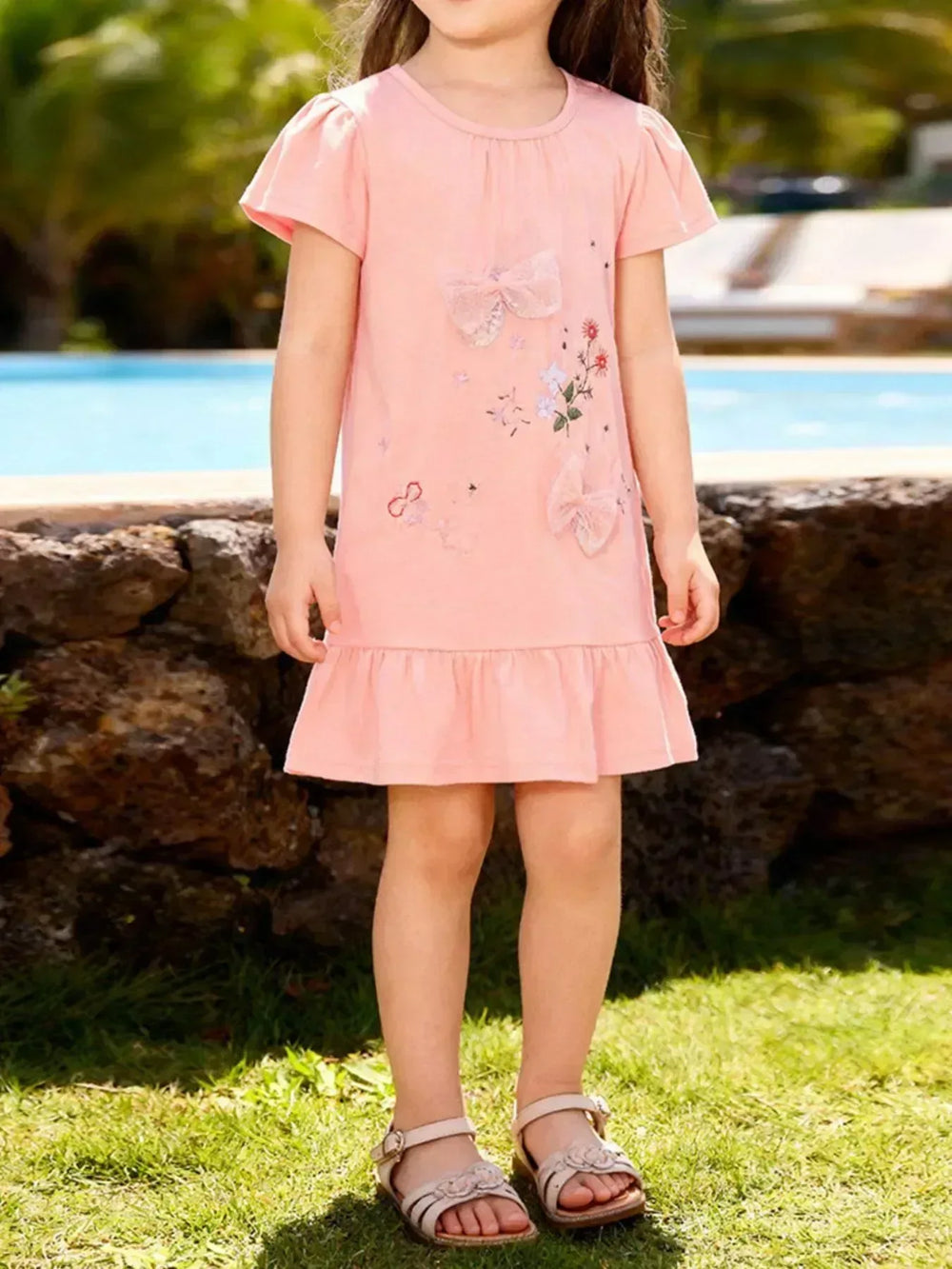 Children's Ruffled Hem Short Sleeve Dress - Trendsi - Flyclothing LLC