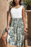 Smocked Printed Round Neck Tank Dress - Trendsi - Flyclothing LLC
