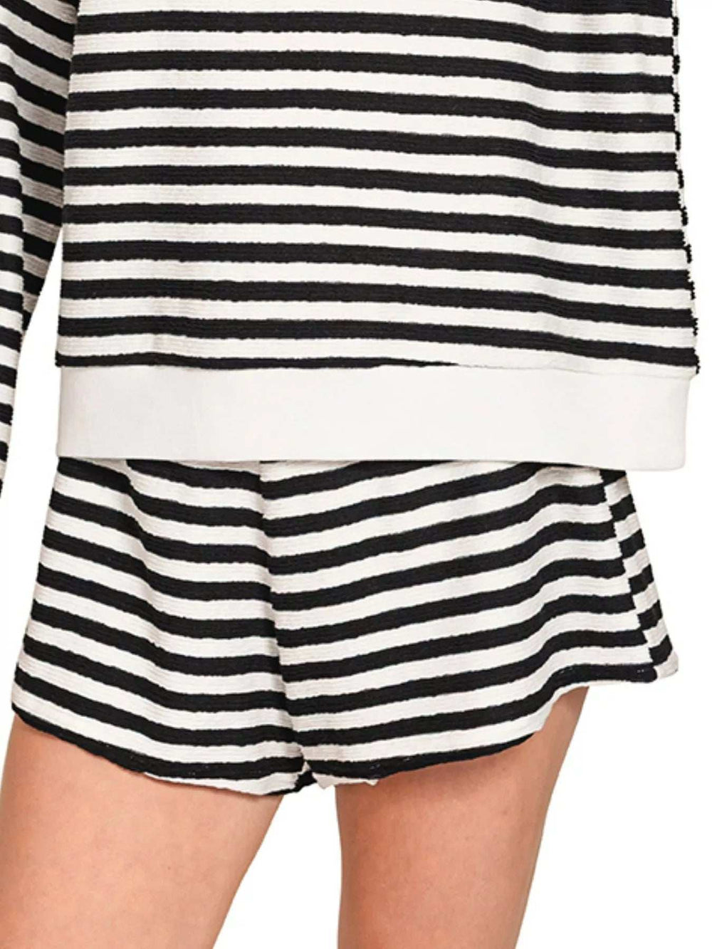 Zenana Striped Long Sleeve Top and Shorts Set - Trendsi - Flyclothing LLC