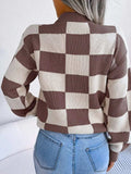 Checkered Mock Neck Long Sleeve Sweater - Trendsi - Flyclothing LLC