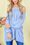 And The Why Stripe Printed Cold Shoulder Halter Neck Top - Trendsi - Flyclothing LLC