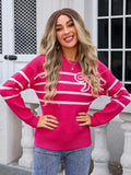 Striped Round Neck Long Sleeve Sweater - Trendsi - Flyclothing LLC