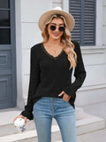 Lace Detail V-Neck Long Sleeve T-Shirt - Trendsi - Flyclothing LLC