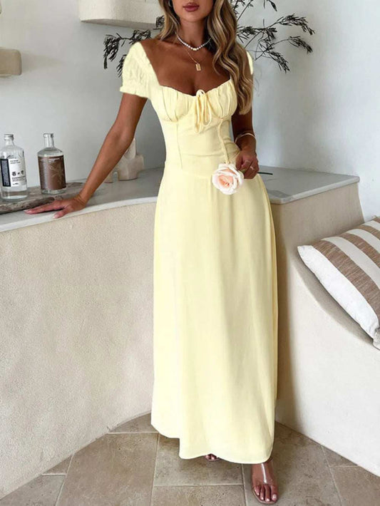 Devine Sweetheart Neck Short Sleeve Maxi Dress - Trendsi - Flyclothing LLC