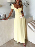 Devine Sweetheart Neck Short Sleeve Maxi Dress - Trendsi - Flyclothing LLC