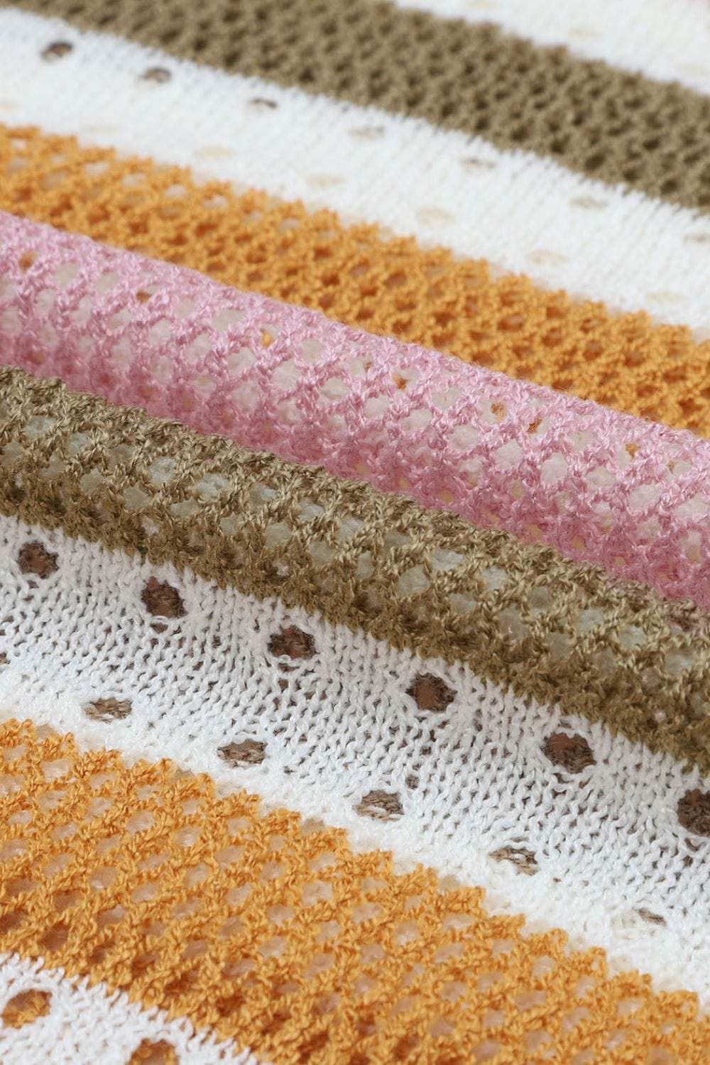 Striped Round Neck Hollowed Sweater - Trendsi - Flyclothing LLC