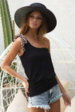 BiBi Rayon Span Knit One Shoulder Top with Leopard Ribbon - Trendsi - Flyclothing LLC