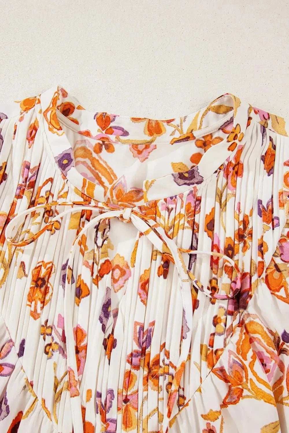 Printed Tie Neck Cap Sleeve Mini Dress - Trendsi - Flyclothing LLC