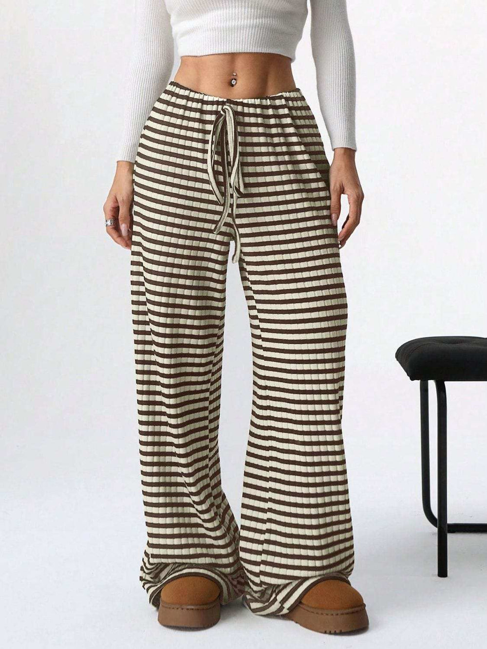 Tied Striped Wide Leg Pants - Trendsi - Flyclothing LLC