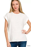 Zenana Slub Cuffed Sleeve Tee - Trendsi - Flyclothing LLC