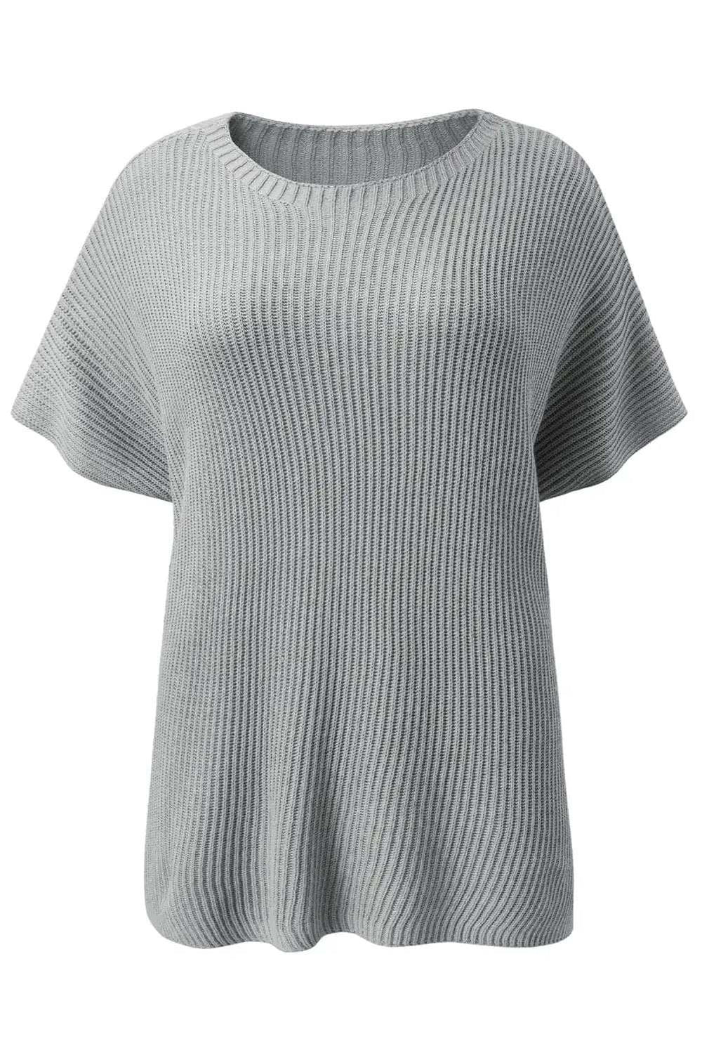 Slit Round Neck Short Sleeve Knit Top - Trendsi - Flyclothing LLC
