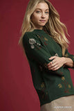 Umgee Floral Mock Neck Knit Top with Wide Sleeves - Trendsi - Flyclothing LLC