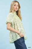 Umgee Damask Puff Sleeve Top - Trendsi - Flyclothing LLC