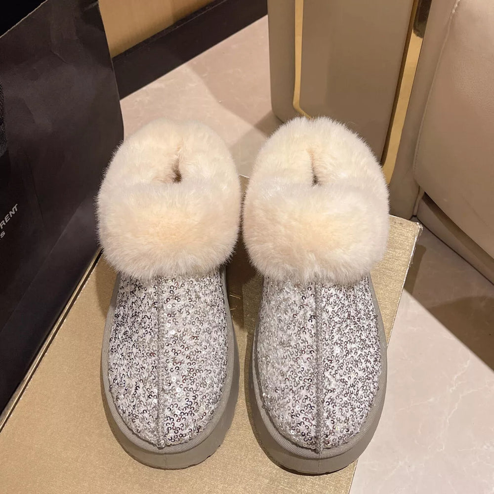 Sequin Round Toe Platform Boots - Trendsi - Flyclothing LLC